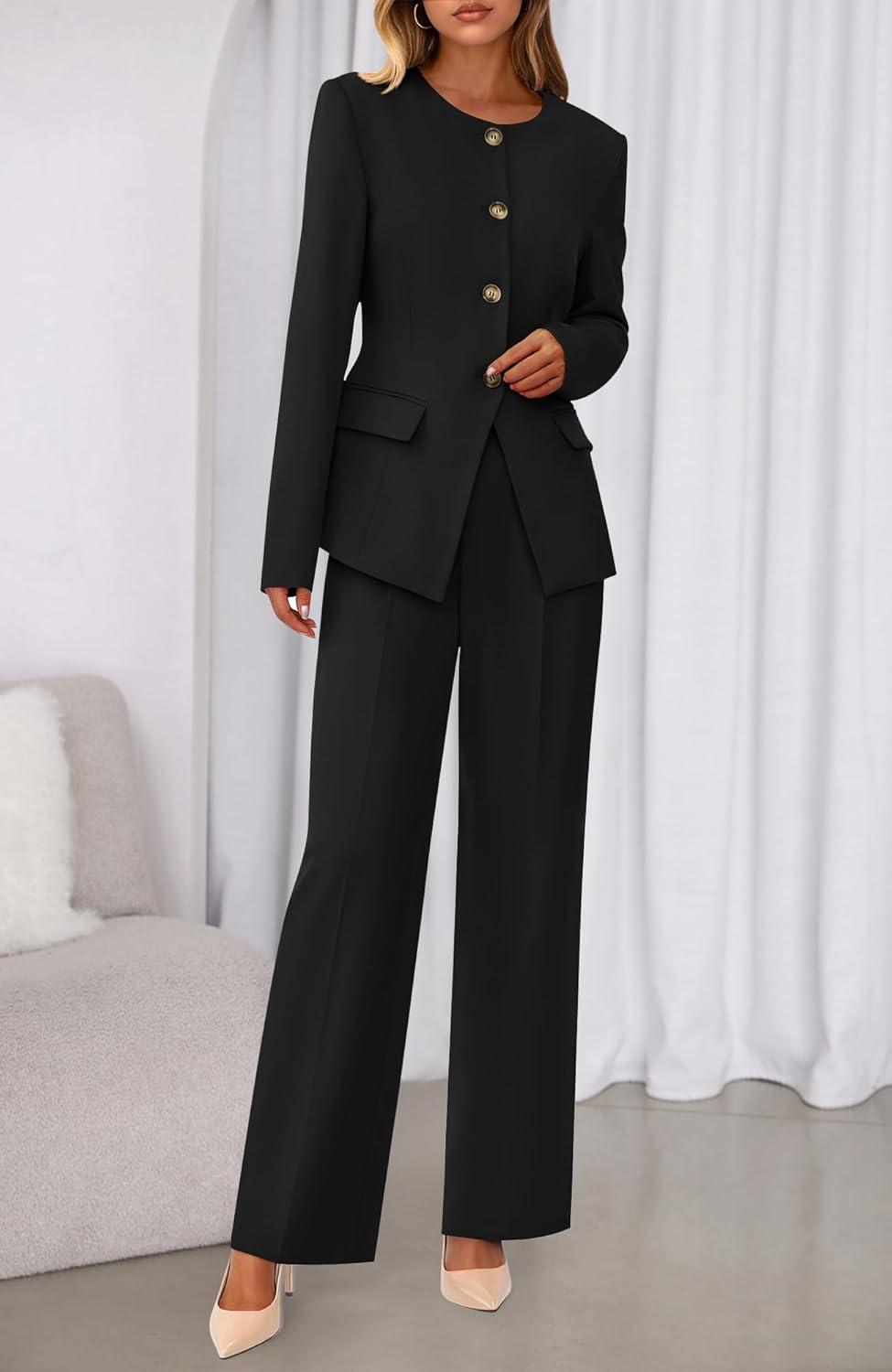 imageBTFBM Two Piece Set for Women Spring Fashion 2026 Business Casual Long Sleeve Blazer Jackets Wide Leg Pant Suits PocketsBlack
