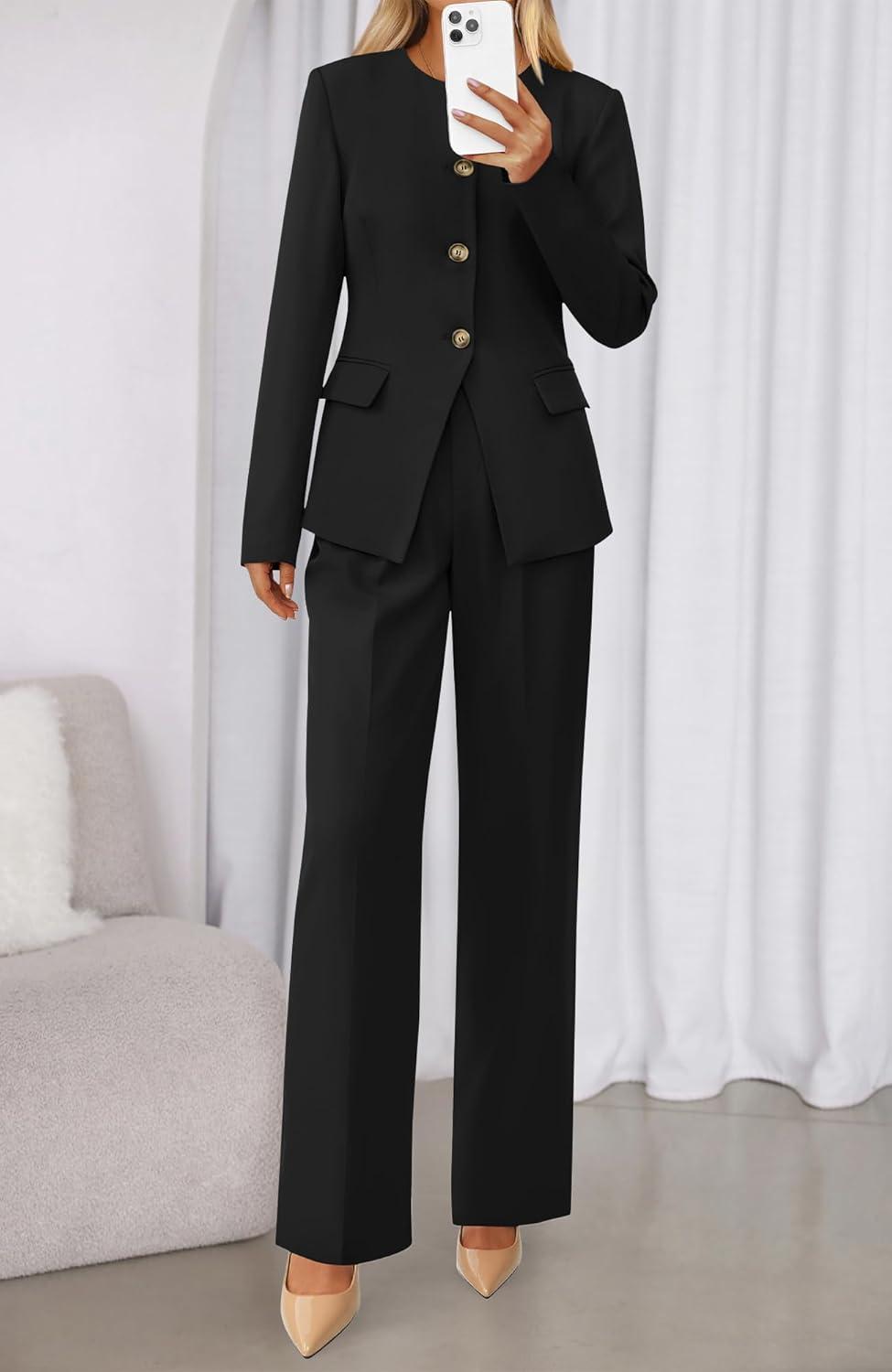 imageBTFBM Two Piece Set for Women Spring Fashion 2026 Business Casual Long Sleeve Blazer Jackets Wide Leg Pant Suits PocketsBlack