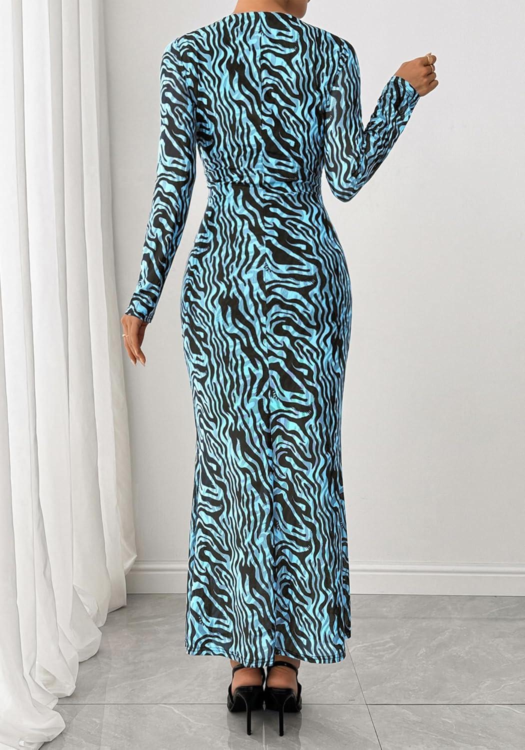 imageBTFBM Wedding Guest Dresses for Women Spring Fashion 2026 Bodycon Crew Neck Long Sleeve Boho Mesh Floral Maxi Fall DressFloral Blue Black