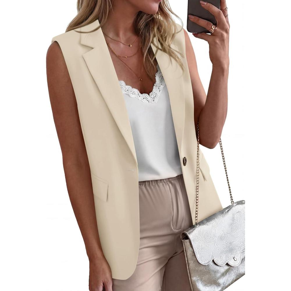 imageBTFBM Blazers For Women Spring Button Down Loose Vest Tops For Women Work Business Casual Outfits Summer Fashion 2026Beige