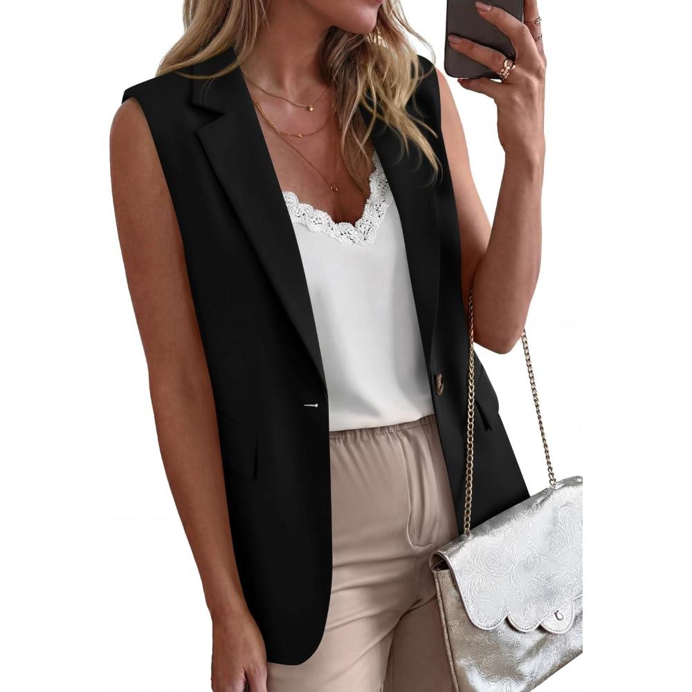 imageBTFBM Blazers For Women Spring Button Down Loose Vest Tops For Women Work Business Casual Outfits Summer Fashion 2026Black