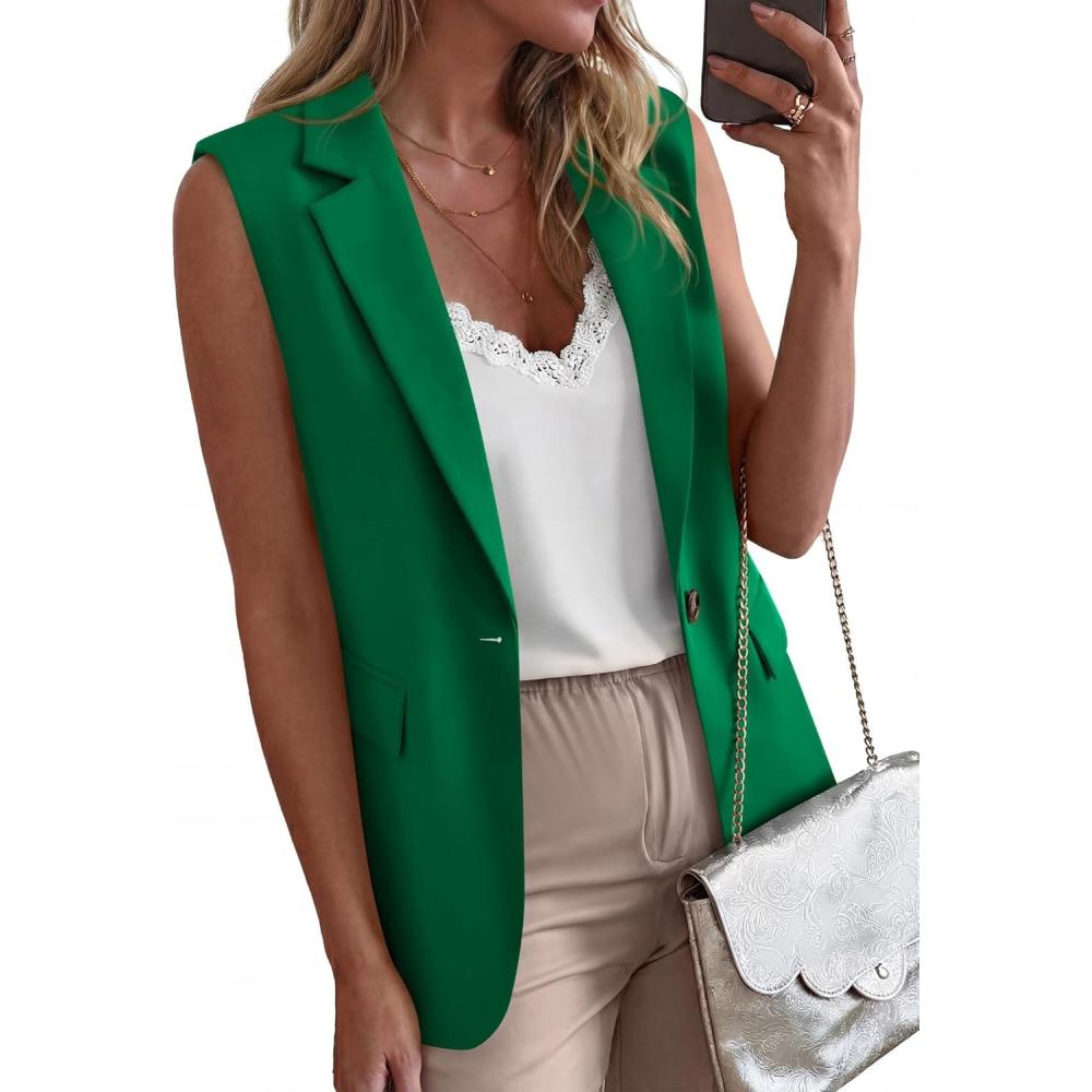 imageBTFBM Blazers For Women Spring Button Down Loose Vest Tops For Women Work Business Casual Outfits Summer Fashion 2026Green