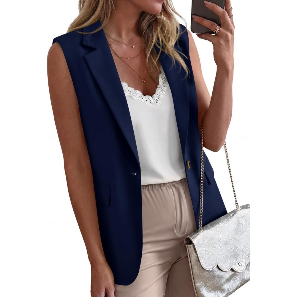 imageBTFBM Blazers For Women Spring Button Down Loose Vest Tops For Women Work Business Casual Outfits Summer Fashion 2026Navy Blue