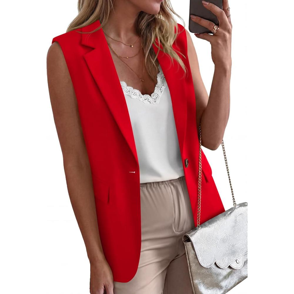 imageBTFBM Blazers For Women Spring Button Down Loose Vest Tops For Women Work Business Casual Outfits Summer Fashion 2026Red