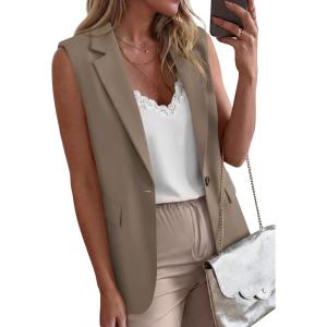 BTFBM Blazers For Women Spring Button Down Loose Vest Tops For Women Work Business Casual Outfits Summer Fashion 2026(Khaki)