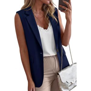 BTFBM Blazers For Women Spring Button Down Loose Vest Tops For Women Work Business Casual Outfits Summer Fashion 2026(Navy Blue)