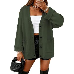 BTFBM Oversized Cardigan Sweaters for Women Trendy Fall Fashion 2025 Button Down Long Sleeve Chunky Knit Cardigans(Army Green)
