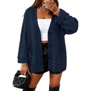 BTFBM Oversized Cardigan Sweaters for Women Trendy Fall Fashion 2025 Button Down Long Sleeve Chunky Knit Cardigans(Navy Blue)