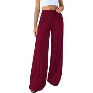 BTFBM Palazzo Pants for Women 2026 Spring Summer Casual Lounge Pants High Waist Flowy Trousers Baggy Wide Leg Pants(Burgundy)