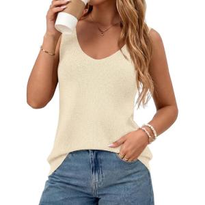 BTFBM Sweater Vest Women 2026 Spring Summer Sleeveless V Neck Sparkle Knit Basic Loose Fit Tank Tops Vacation Outfits(Beige)