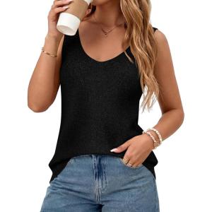 BTFBM Sweater Vest Women 2026 Spring Summer Sleeveless V Neck Sparkle Knit Basic Loose Fit Tank Tops Vacation Outfits(Black)