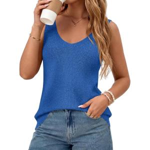 BTFBM Sweater Vest Women 2026 Spring Summer Sleeveless V Neck Sparkle Knit Basic Loose Fit Tank Tops Vacation Outfits(Blue)