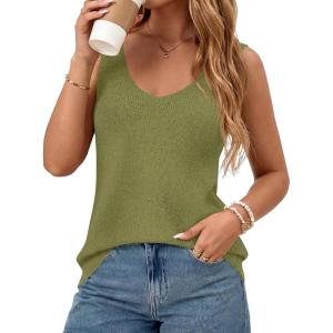 BTFBM Sweater Vest Women 2026 Spring Summer Sleeveless V Neck Sparkle Knit Basic Loose Fit Tank Tops Vacation Outfits(Green)