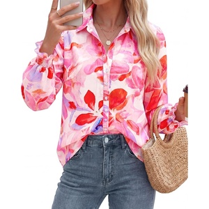 BTFBM Button Down Shirts for Women Floral Long Sleeve V Neck Lightweight Blouses Summer Business Casual Work Tops 2026(Floral Pink)