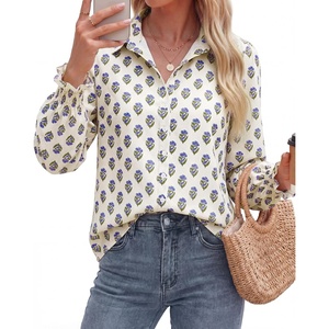 BTFBM Button Down Shirts for Women Floral Long Sleeve V Neck Lightweight Blouses Summer Business Casual Work Tops 2026(Floral White Blue)