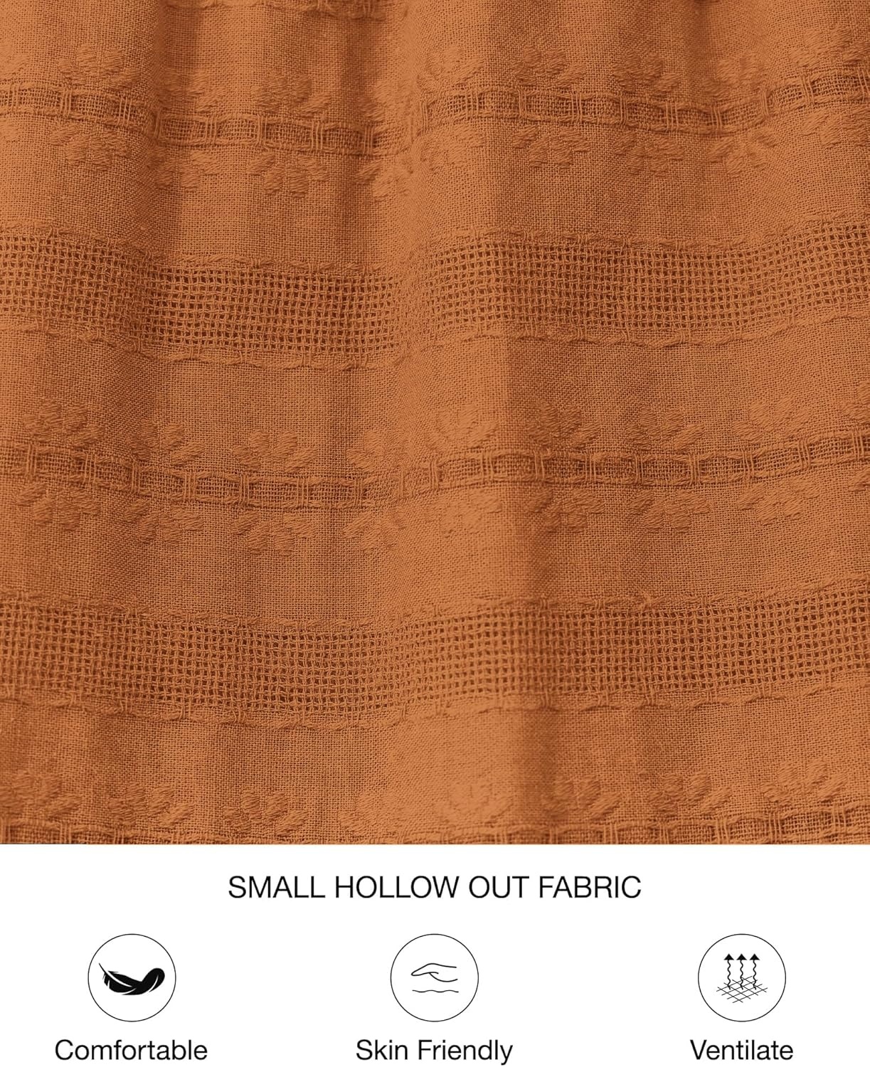 image:imageBTFBM Womens Summer 2026 Casual Midi Maxi Dresses Lightweight Short Sleeve V Neck Elastic Waist Boho Beach Dress PocketsBrown Orange