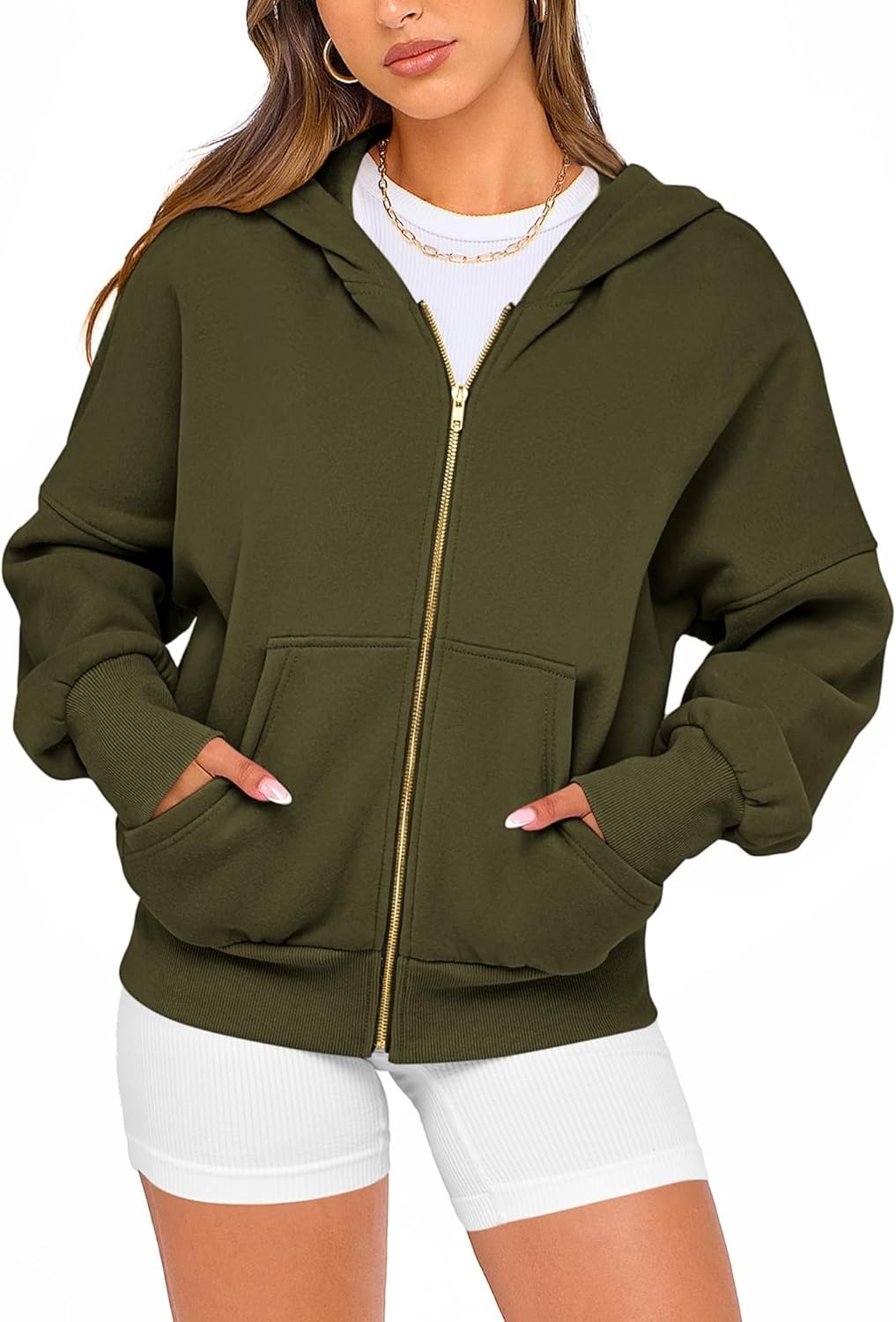 image:imageBTFBM Hoodies For Women Sweatshirt Fall Fashion Clothing 2026 Long Sleeve Fleece Jacket Winter Outfits Y2k Zip Up HoodieArmy Green