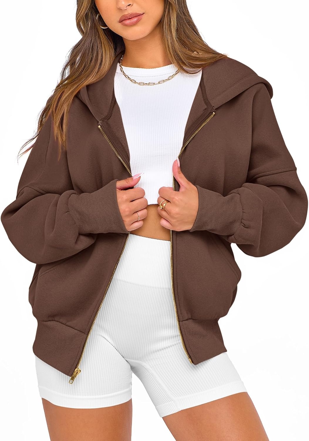 image:imageBTFBM Hoodies For Women Sweatshirt Fall Fashion Clothing 2026 Long Sleeve Fleece Jacket Winter Outfits Y2k Zip Up HoodieDark Coffee