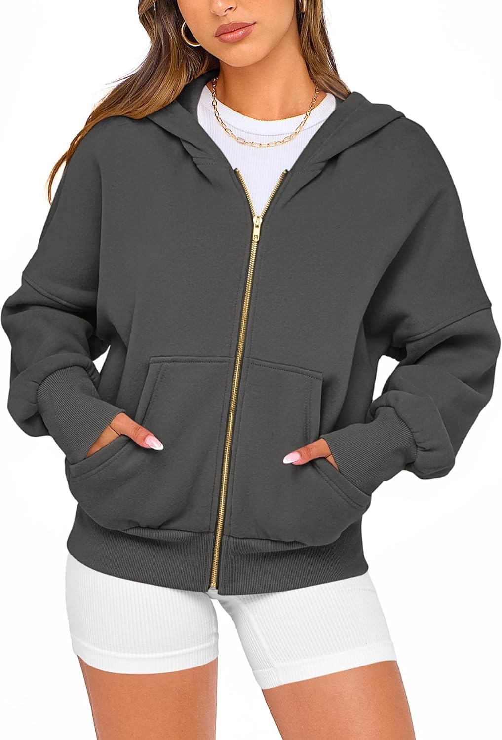 image:imageBTFBM Hoodies For Women Sweatshirt Fall Fashion Clothing 2026 Long Sleeve Fleece Jacket Winter Outfits Y2k Zip Up HoodieDark Grey