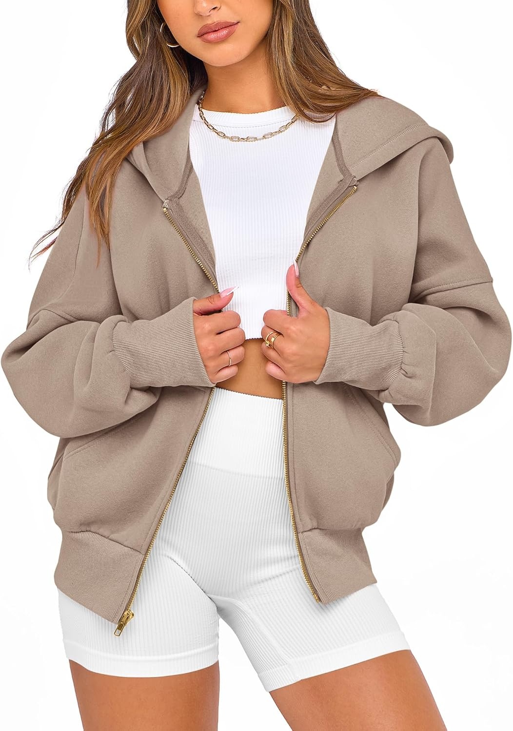 image:imageBTFBM Hoodies For Women Sweatshirt Fall Fashion Clothing 2026 Long Sleeve Fleece Jacket Winter Outfits Y2k Zip Up HoodieGrey Khaki
