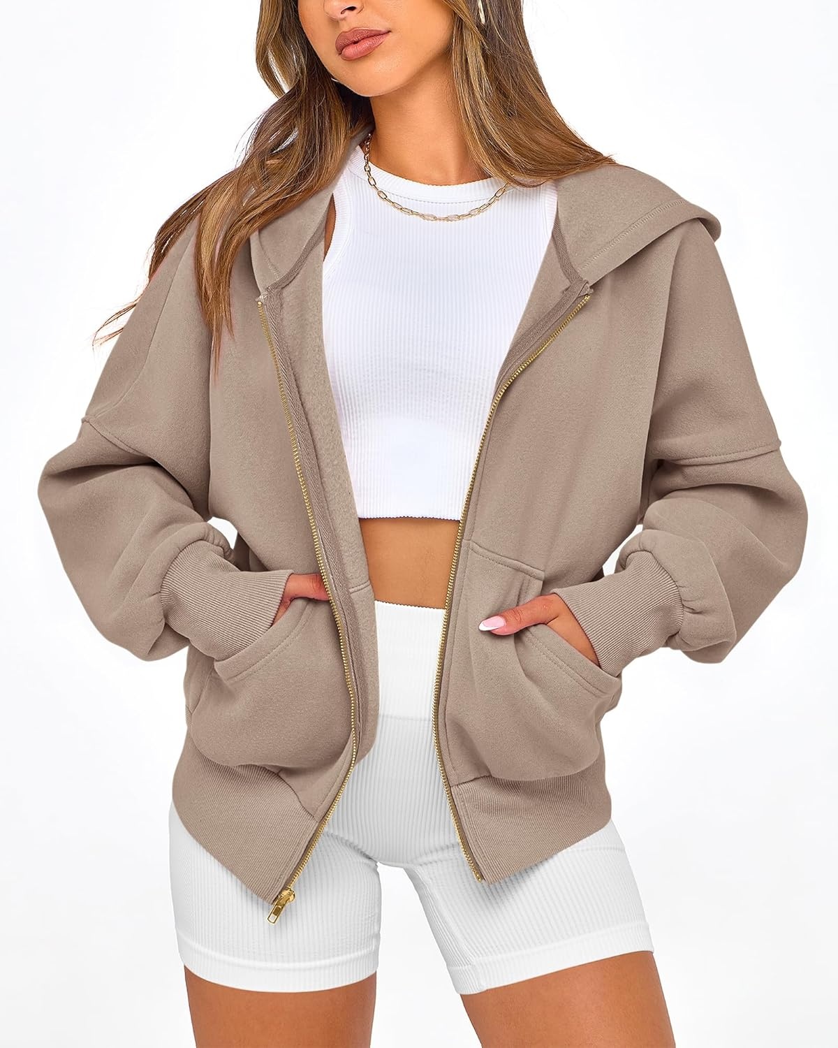 image:imageBTFBM Hoodies For Women Sweatshirt Fall Fashion Clothing 2026 Long Sleeve Fleece Jacket Winter Outfits Y2k Zip Up HoodieGrey Khaki