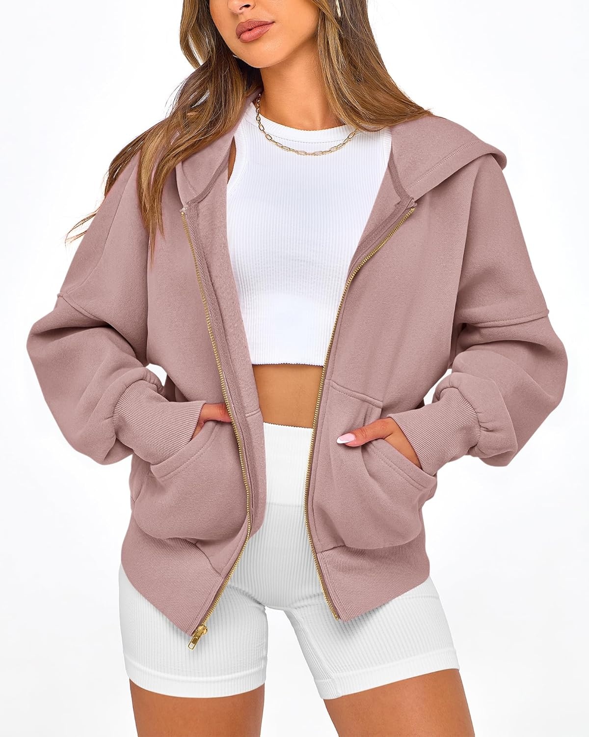 image:imageBTFBM Hoodies For Women Sweatshirt Fall Fashion Clothing 2026 Long Sleeve Fleece Jacket Winter Outfits Y2k Zip Up HoodieGrey Pink