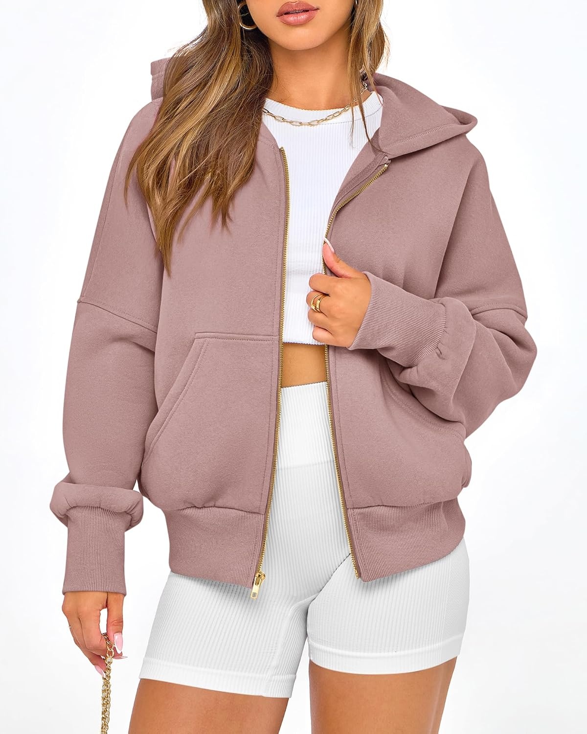 image:imageBTFBM Hoodies For Women Sweatshirt Fall Fashion Clothing 2026 Long Sleeve Fleece Jacket Winter Outfits Y2k Zip Up HoodieGrey Pink