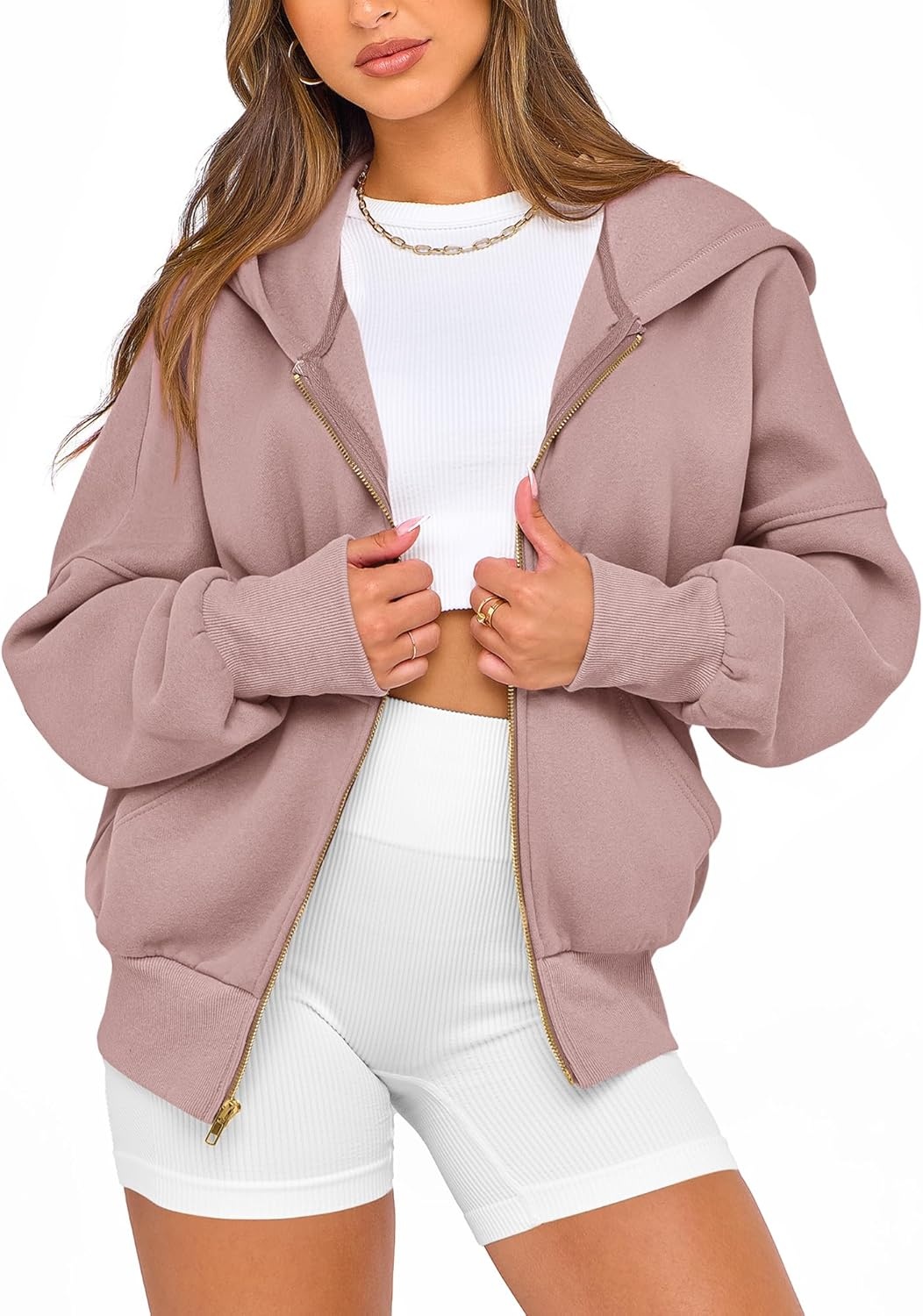 image:imageBTFBM Hoodies For Women Sweatshirt Fall Fashion Clothing 2026 Long Sleeve Fleece Jacket Winter Outfits Y2k Zip Up HoodieGrey Pink