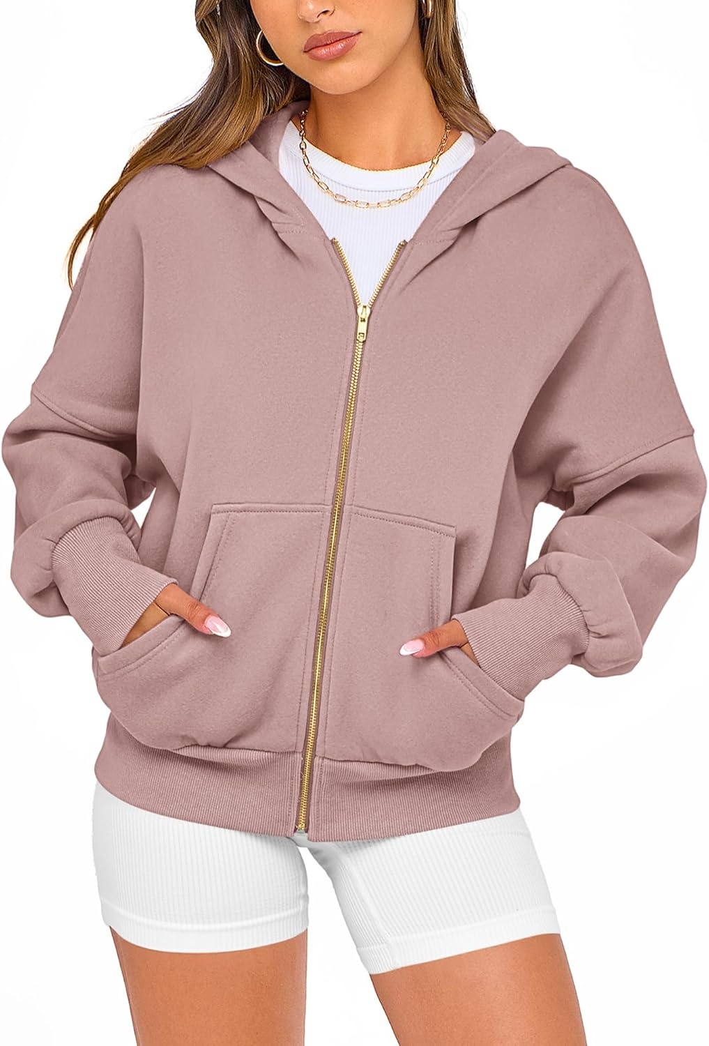 image:imageBTFBM Hoodies For Women Sweatshirt Fall Fashion Clothing 2026 Long Sleeve Fleece Jacket Winter Outfits Y2k Zip Up HoodieGrey Pink