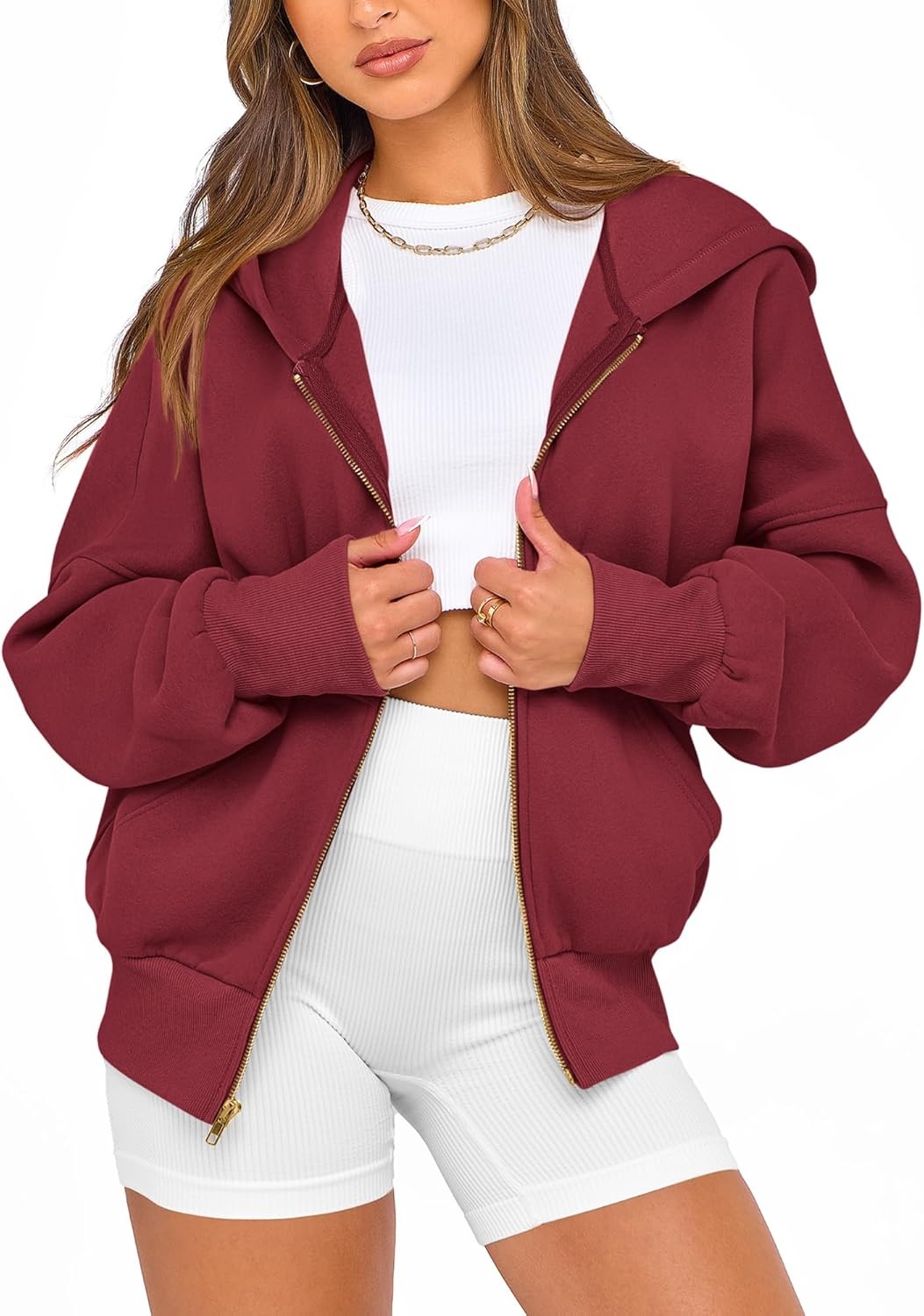 image:imageBTFBM Hoodies For Women Sweatshirt Fall Fashion Clothing 2026 Long Sleeve Fleece Jacket Winter Outfits Y2k Zip Up HoodieWine Red