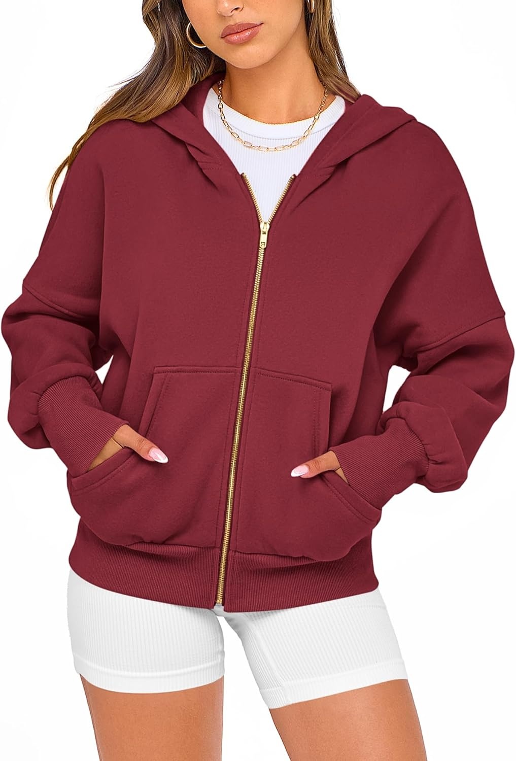 image:imageBTFBM Hoodies For Women Sweatshirt Fall Fashion Clothing 2026 Long Sleeve Fleece Jacket Winter Outfits Y2k Zip Up HoodieWine Red
