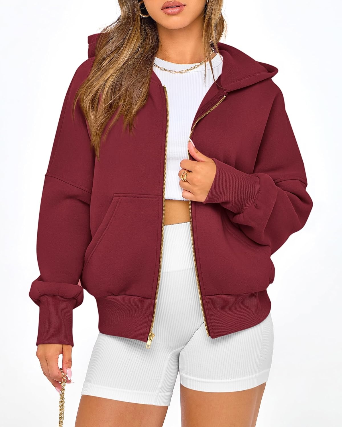 image:imageBTFBM Hoodies For Women Sweatshirt Fall Fashion Clothing 2026 Long Sleeve Fleece Jacket Winter Outfits Y2k Zip Up HoodieWine Red