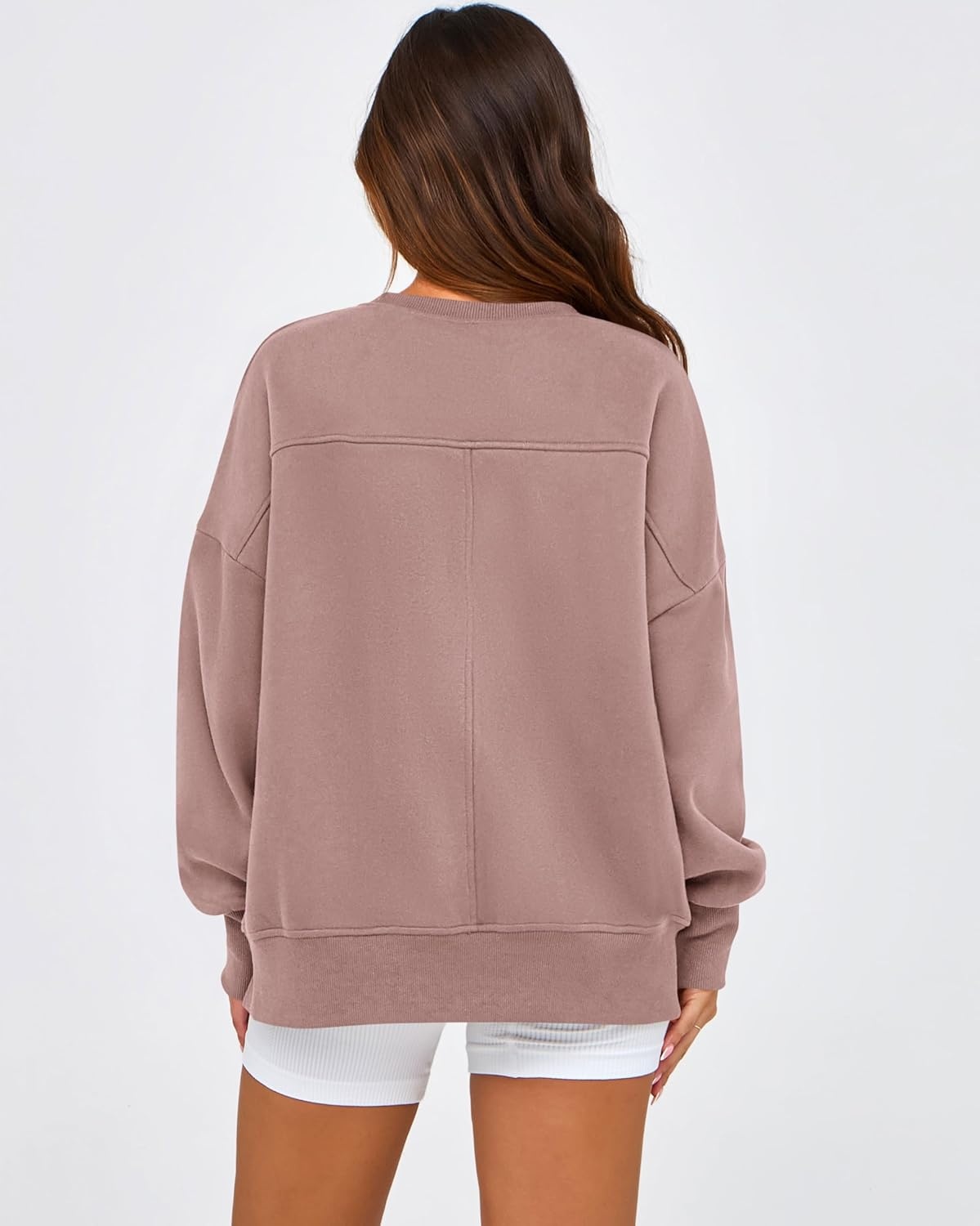 image:imageBTFBM Womens Casual Crewneck Sweatshirts 2026 Spring Long Sleeve Side Slit Workout Fleece Pullover Top Fashion ClothingGrey Pink