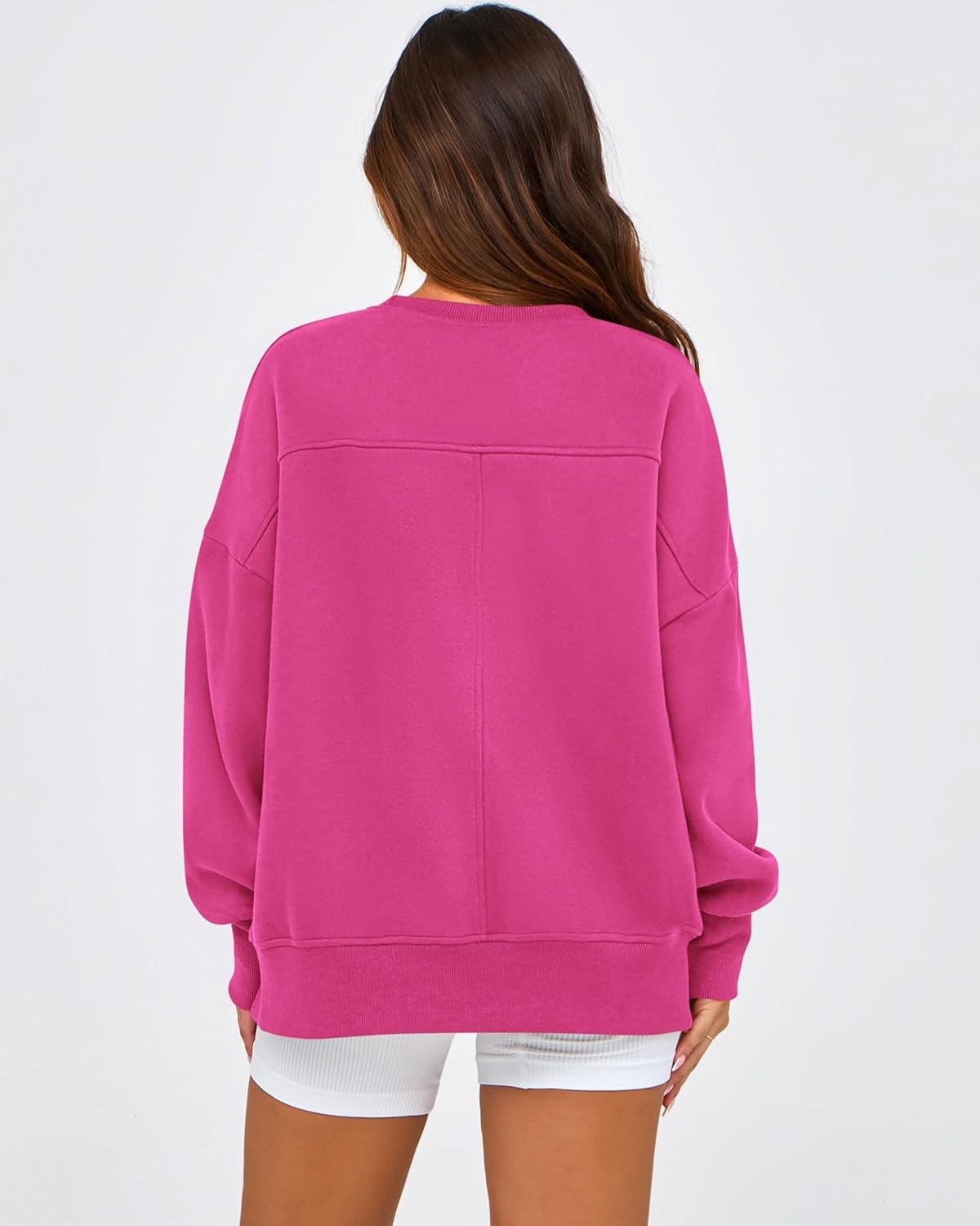 image:imageBTFBM Womens Casual Crewneck Sweatshirts 2026 Spring Long Sleeve Side Slit Workout Fleece Pullover Top Fashion ClothingRose Red
