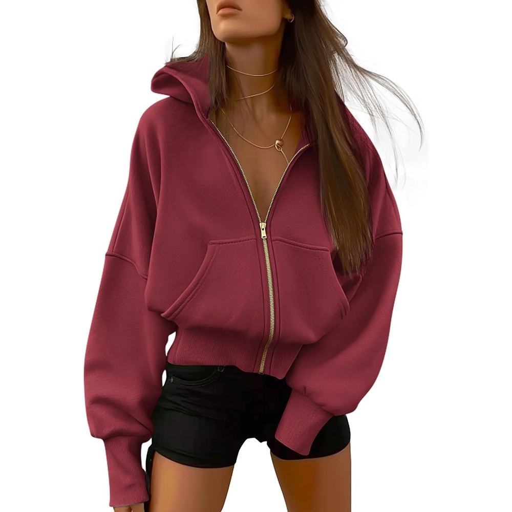 image:imageBTFBM Hoodies For Women Sweatshirt Fall Fashion Clothing 2026 Long Sleeve Fleece Jacket Winter Outfits Y2k Zip Up HoodieWine Red
