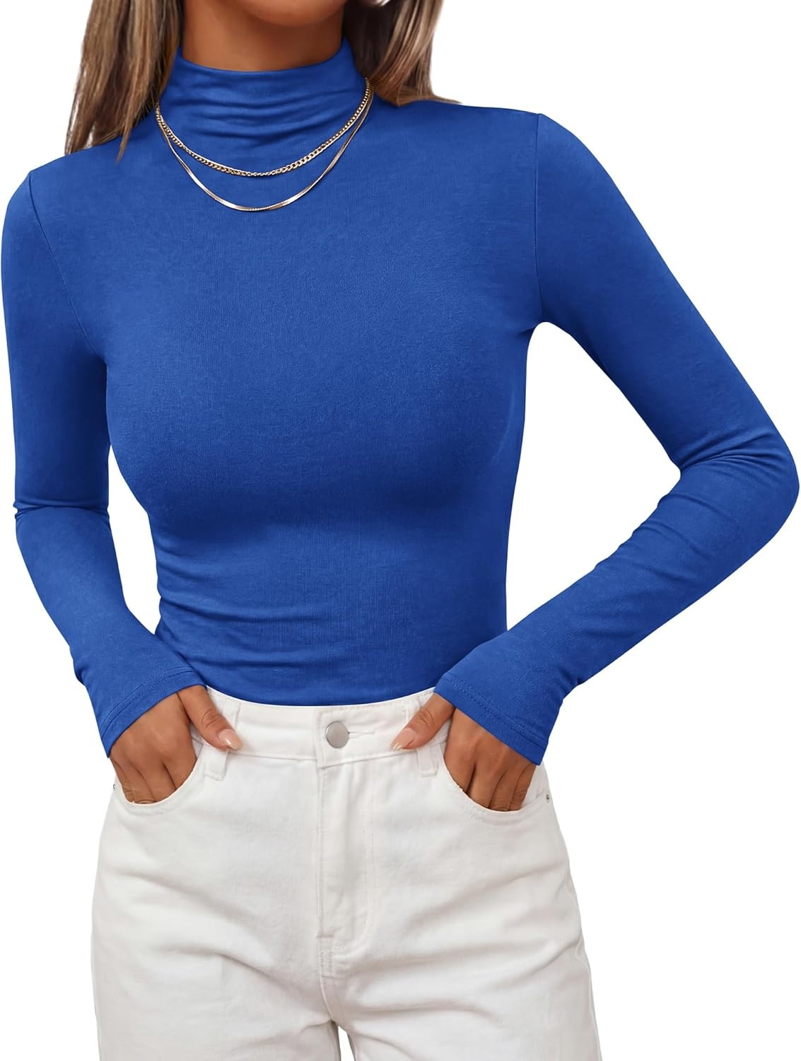 image:imageBTFBM Mock Turtleneck Tops for Women Long Sleeve Shirts Fitted Fall Fashion Clothing Basic Thermal Layering UndershirtsRoyal Blue