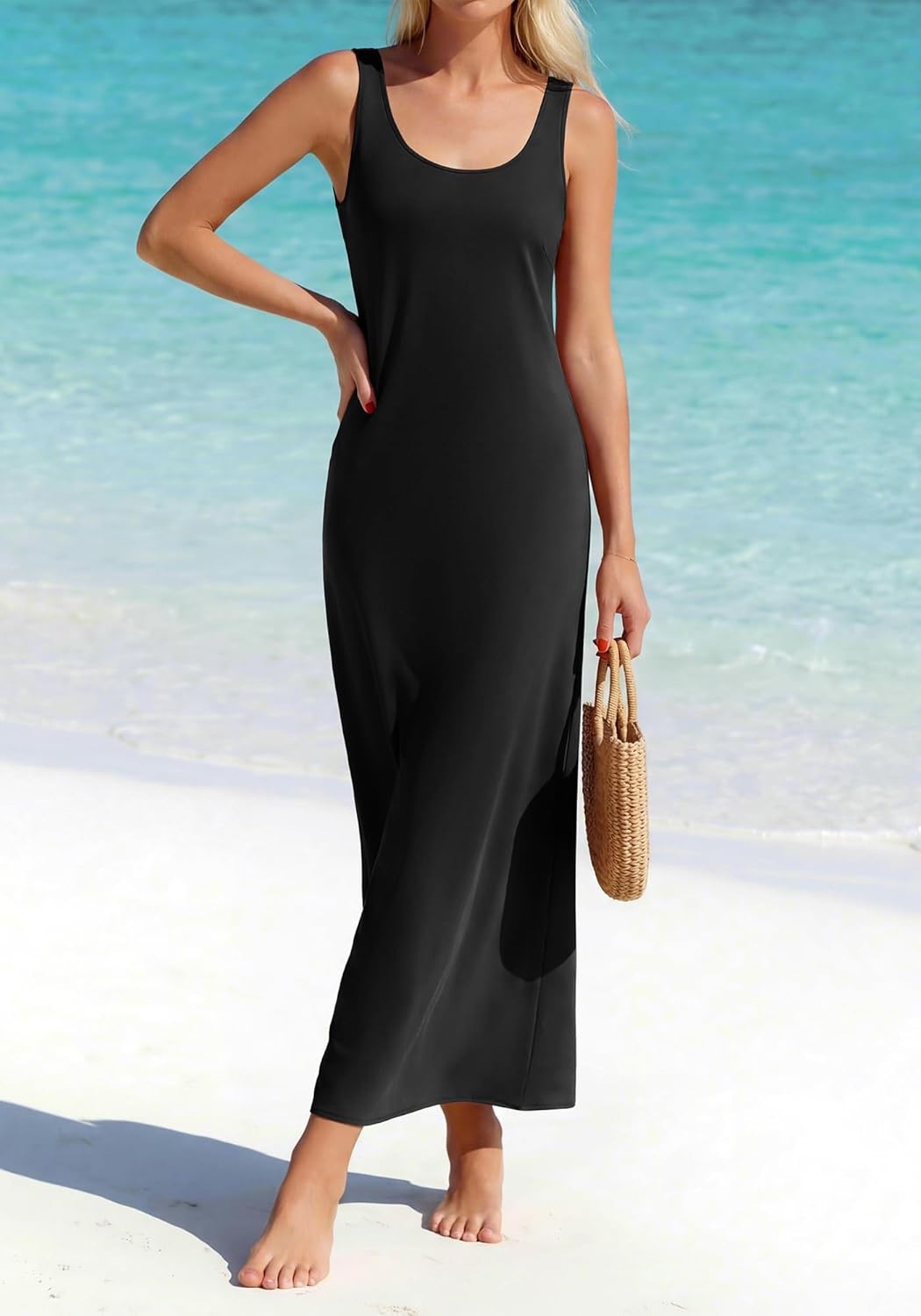 image:imageBTFBM Satin Dress Sleeveless Scoop Neck Summer Dresses for Women Elegant 2026 Loose Party Sundresses Fashion ClothingBlack