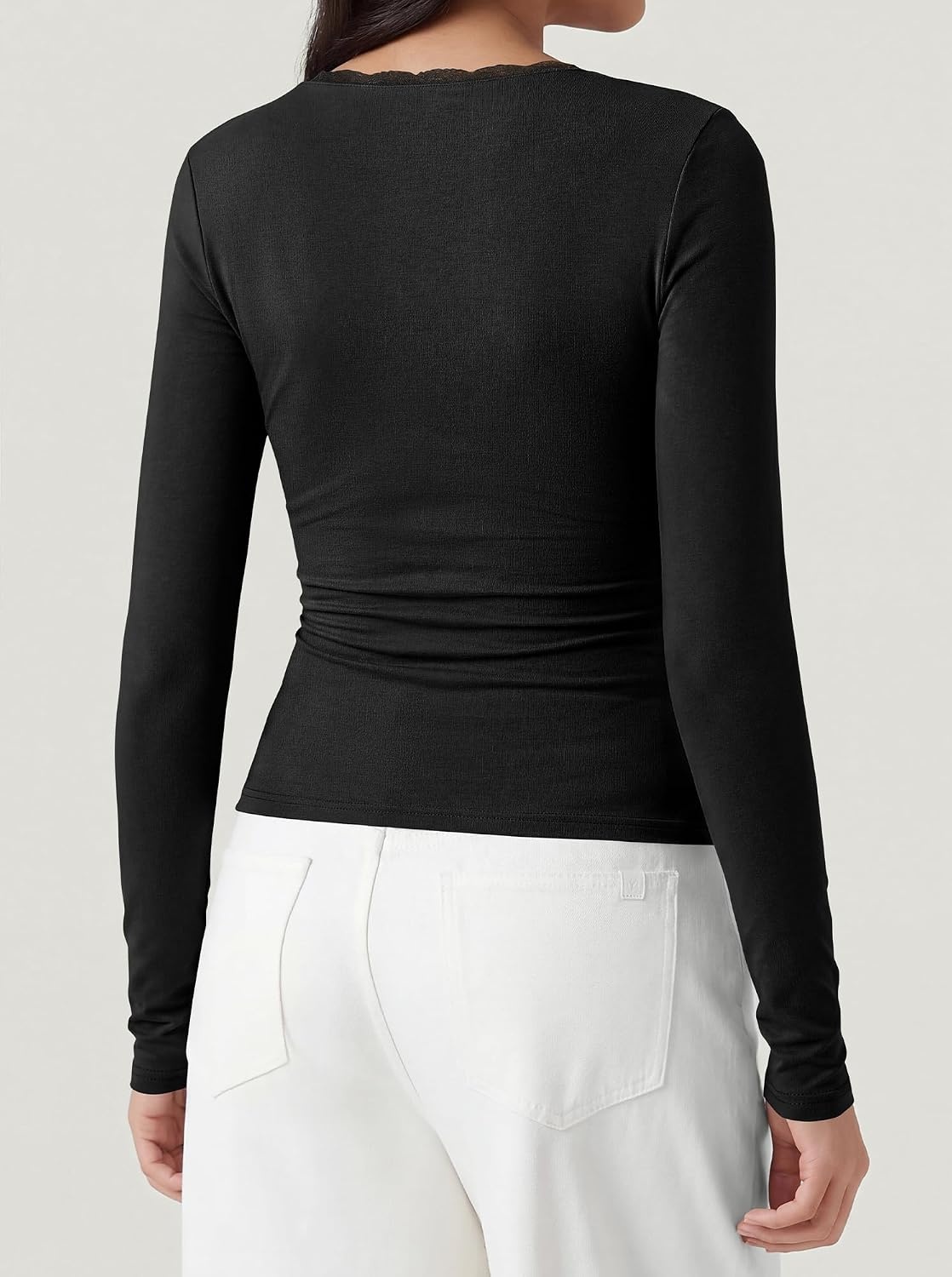 image:imageBTFBM Lace Deep V Neck Long Sleeve Shirts for Women Fitted Going Out Tops Night Out Outfits Fall Fashion Clothing 2026Black