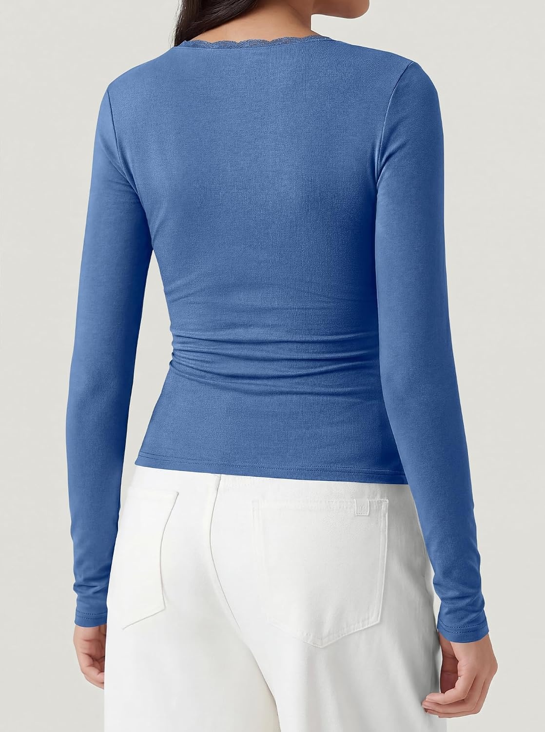 image:imageBTFBM Lace Deep V Neck Long Sleeve Shirts for Women Fitted Going Out Tops Night Out Outfits Fall Fashion Clothing 2026Blue