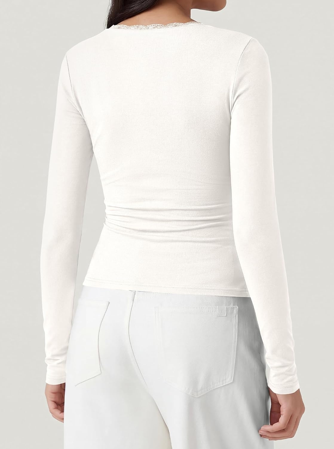 image:imageBTFBM Lace Deep V Neck Long Sleeve Shirts for Women Fitted Going Out Tops Night Out Outfits Fall Fashion Clothing 2026White