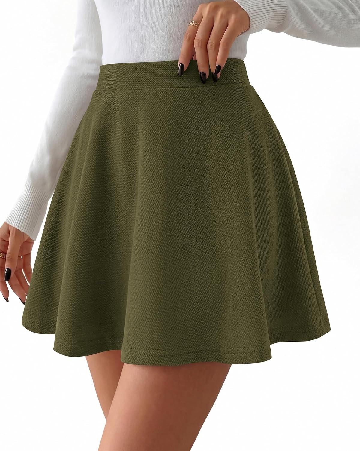 image:imageBTFBM Mini Skirts for Women Trendy Flared Basic Versatile Skorts Skater Tennis Fall Skirt with Shorts Underneath 2026Army Green