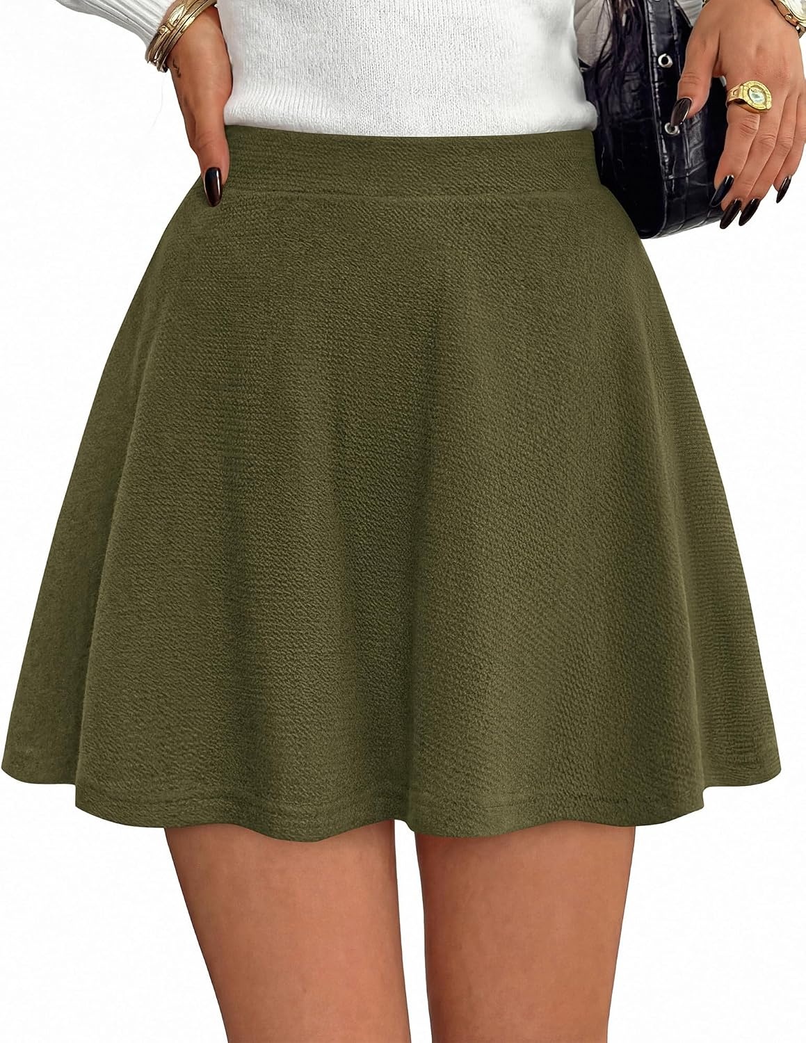image:imageBTFBM Mini Skirts for Women Trendy Flared Basic Versatile Skorts Skater Tennis Fall Skirt with Shorts Underneath 2026Army Green