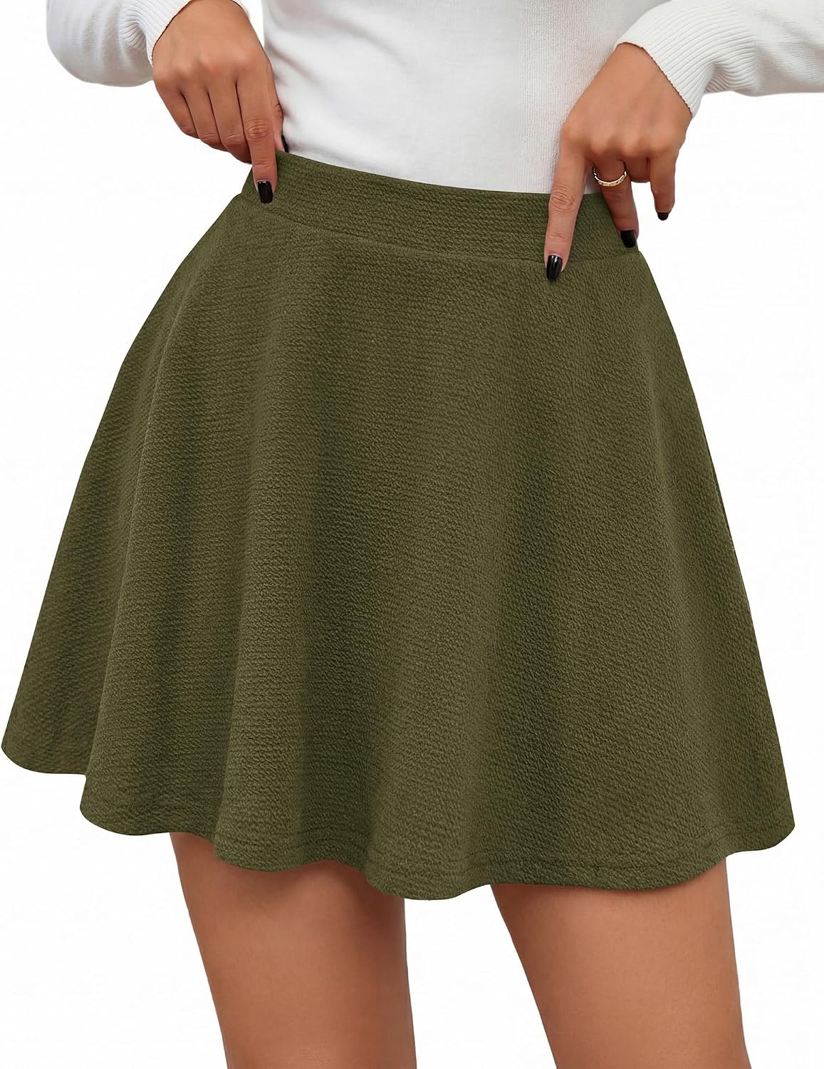 image:imageBTFBM Mini Skirts for Women Trendy Flared Basic Versatile Skorts Skater Tennis Fall Skirt with Shorts Underneath 2026Army Green