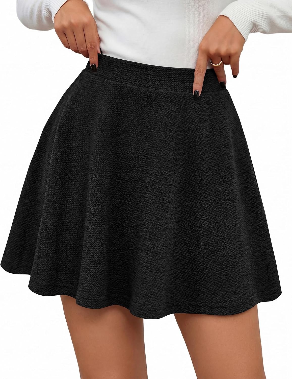 image:imageBTFBM Mini Skirts for Women Trendy Flared Basic Versatile Skorts Skater Tennis Fall Skirt with Shorts Underneath 2026Black