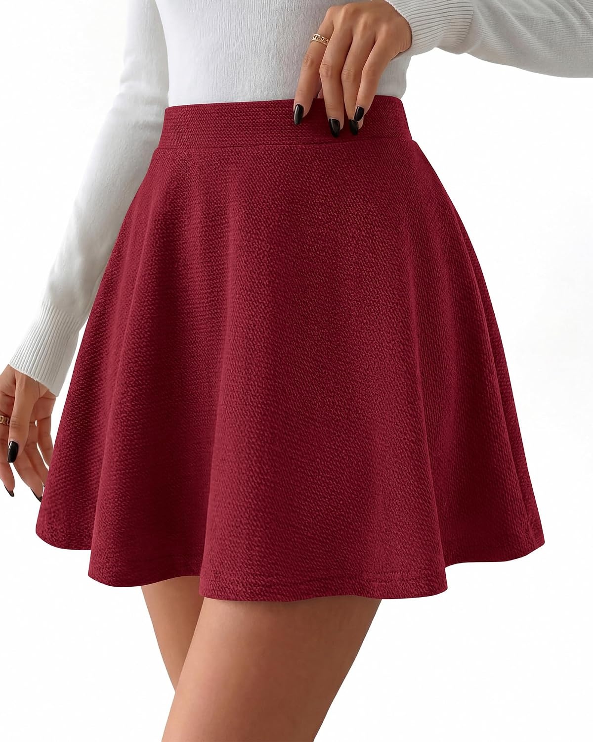 image:imageBTFBM Mini Skirts for Women Trendy Flared Basic Versatile Skorts Skater Tennis Fall Skirt with Shorts Underneath 2026Burgundy