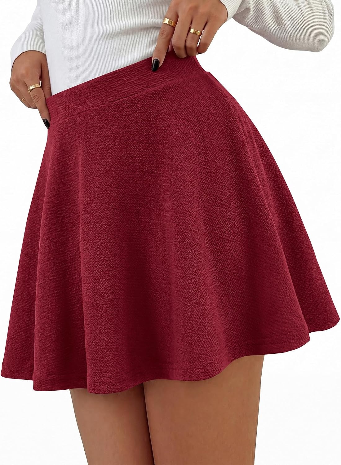 image:imageBTFBM Mini Skirts for Women Trendy Flared Basic Versatile Skorts Skater Tennis Fall Skirt with Shorts Underneath 2026Burgundy