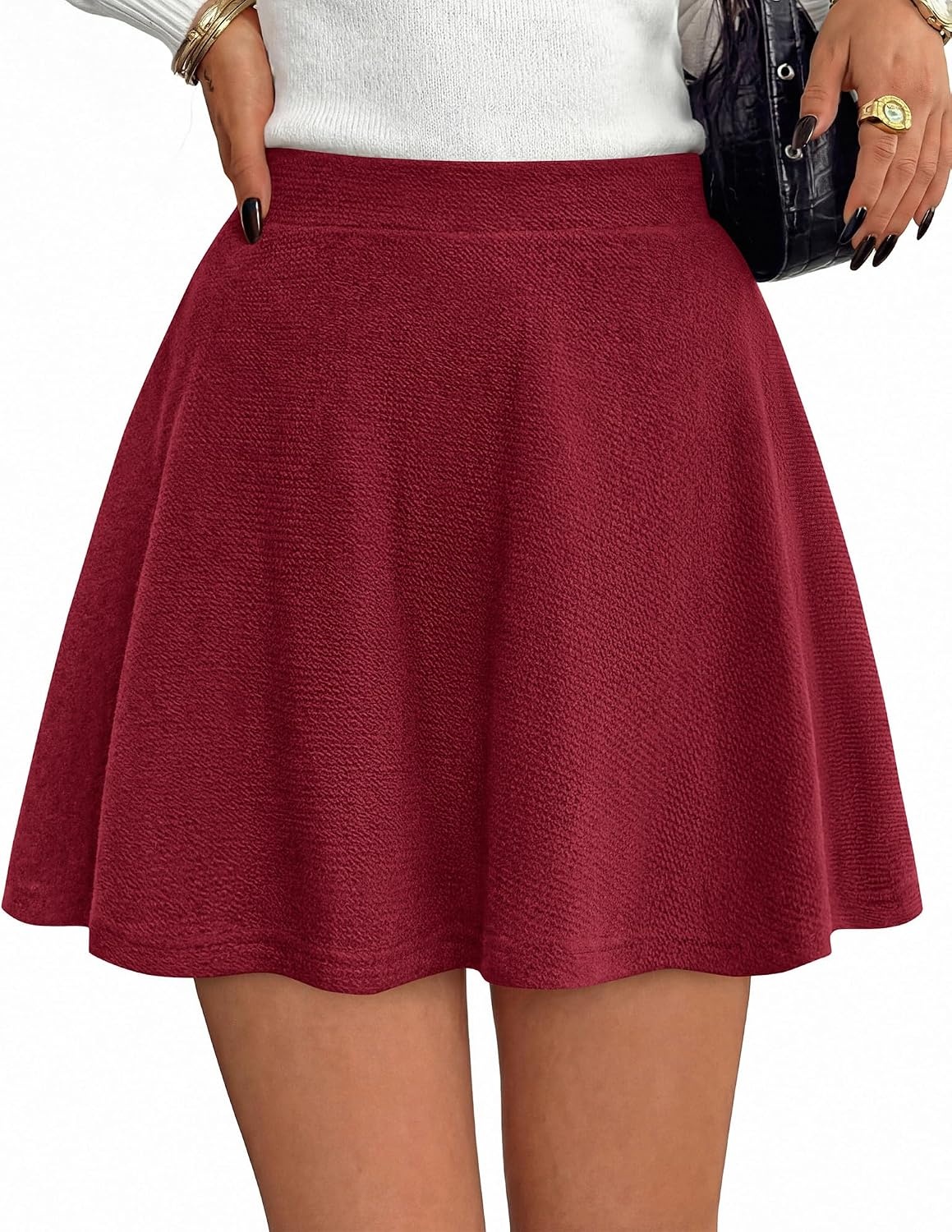 image:imageBTFBM Mini Skirts for Women Trendy Flared Basic Versatile Skorts Skater Tennis Fall Skirt with Shorts Underneath 2026Burgundy