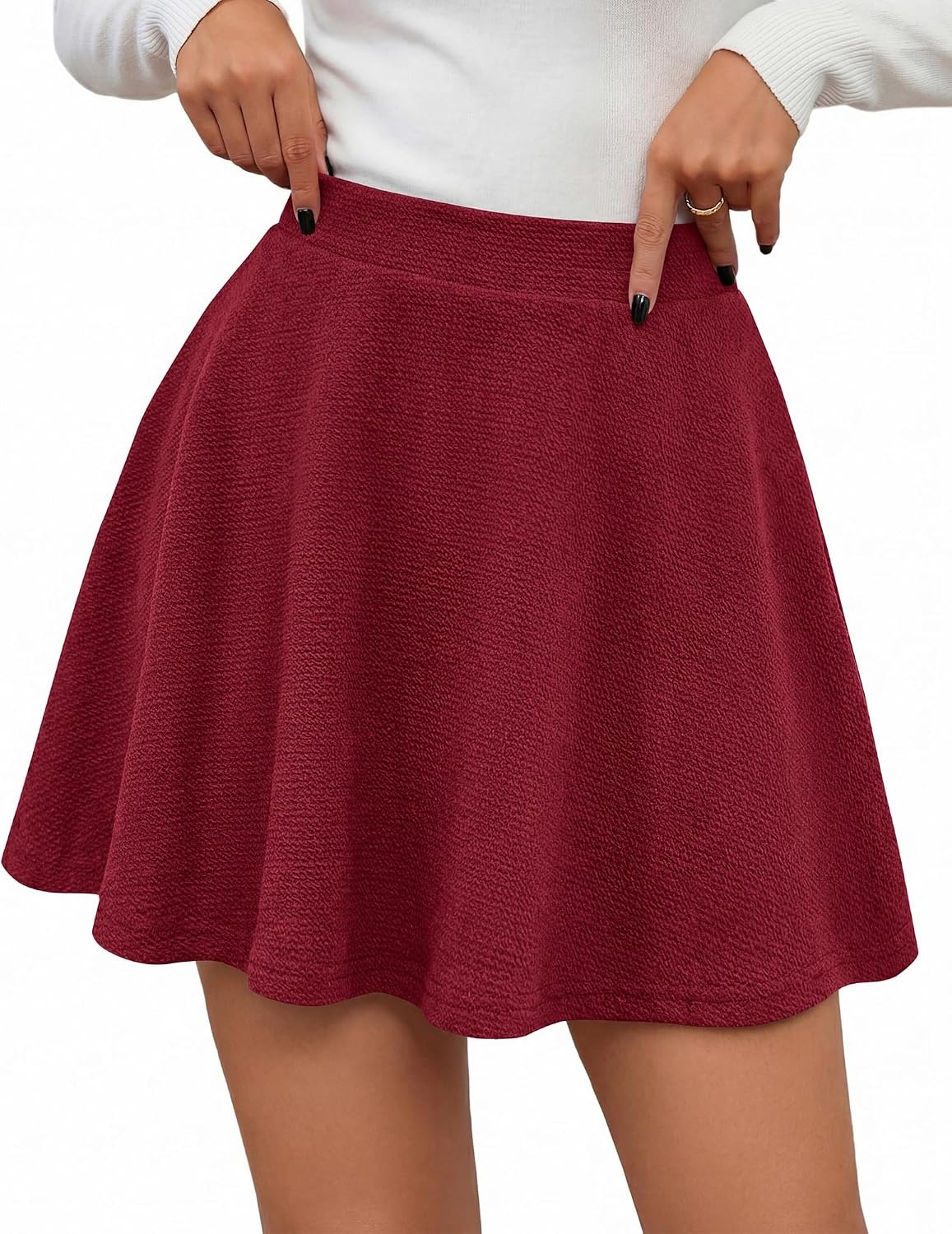 image:imageBTFBM Mini Skirts for Women Trendy Flared Basic Versatile Skorts Skater Tennis Fall Skirt with Shorts Underneath 2026Burgundy