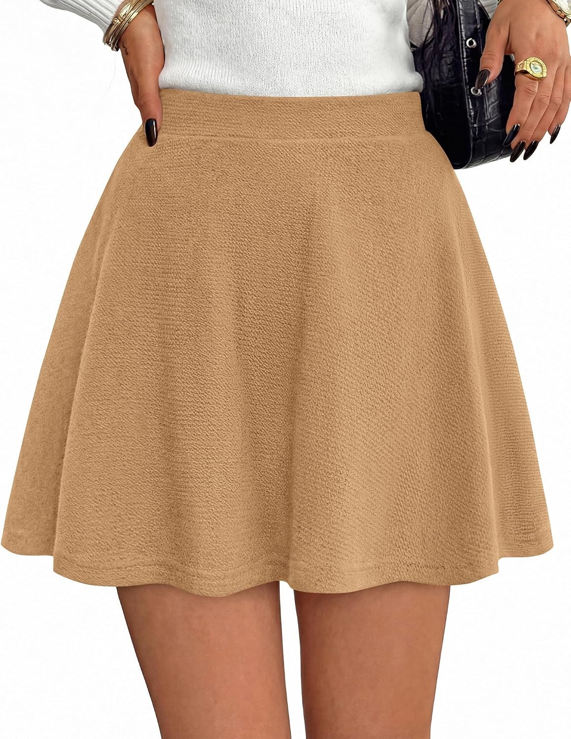 image:imageBTFBM Mini Skirts for Women Trendy Flared Basic Versatile Skorts Skater Tennis Fall Skirt with Shorts Underneath 2026Khaki
