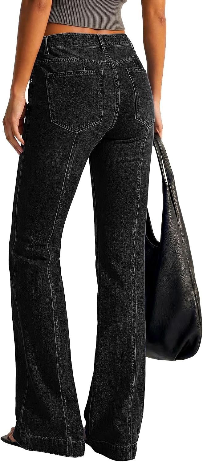 image:imageBTFBM Straight Leg Jeans for Women Stretchy Curve Appeal Pants Front Seam Little Flare Bootcut Jean High Waisted Denim Pockets Travel Airport Outfits 2026 Trendy Fall Fashion ClothingBlack